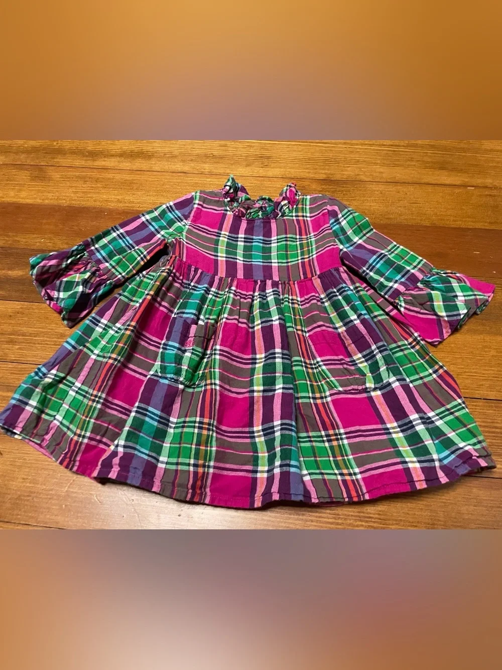 Ralph Lauren Pink and Green Plaid Ruffle Dress Size 24 Months